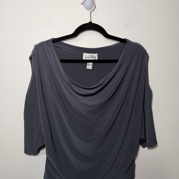 Joseph Ribkoff women’s Charcoal Grey Draped Cold Shoulder party chic Top Size 10 - Picture 2 of 8